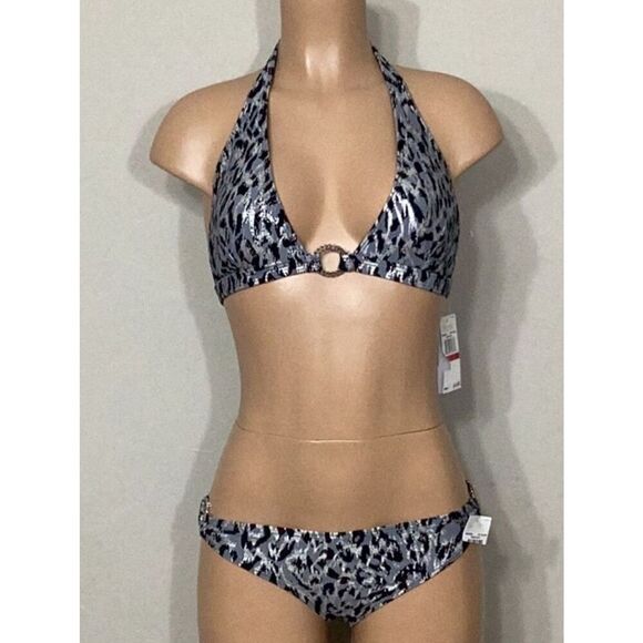 New. Michael Kors frozen Leopard chain ring bikini set. Normally $169. XS–top/S– - Picture 2 of 10